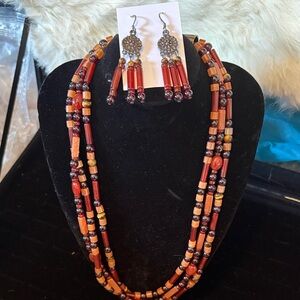 Multicolored semi precious Beaded Necklace and Earring Set